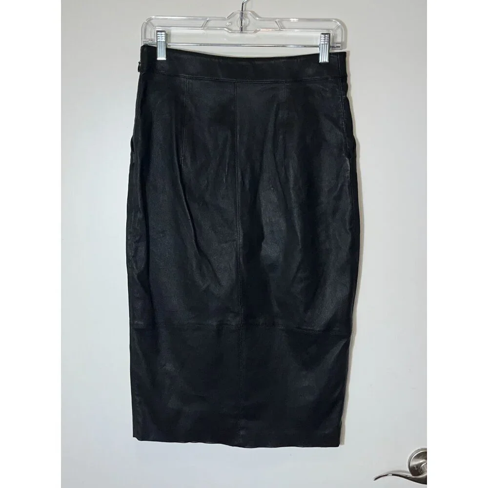 Ba&Sh Black Faux Leather Midi Pencil Skirt Size Medium